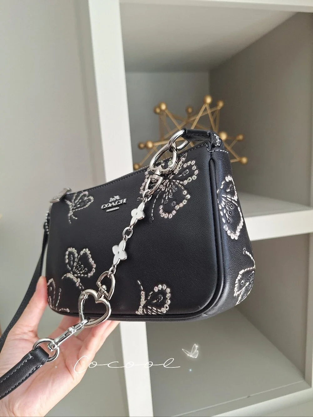 NWT Coach Nolita 19 With Sparkly Butterfly Print CCF58 Silver Black Multi